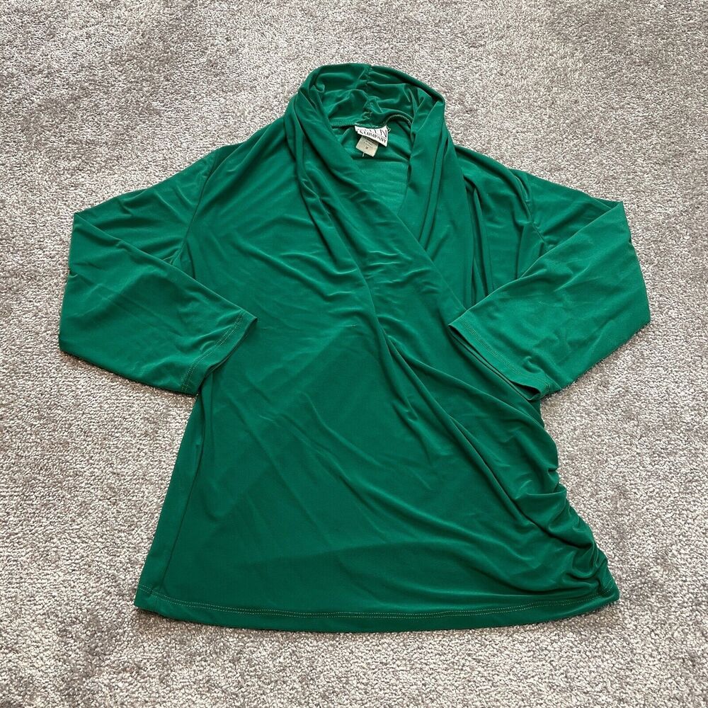 Ellen & Company Blouse Shirt womens Medium Green Wrap Stretch Long Sleeve Top